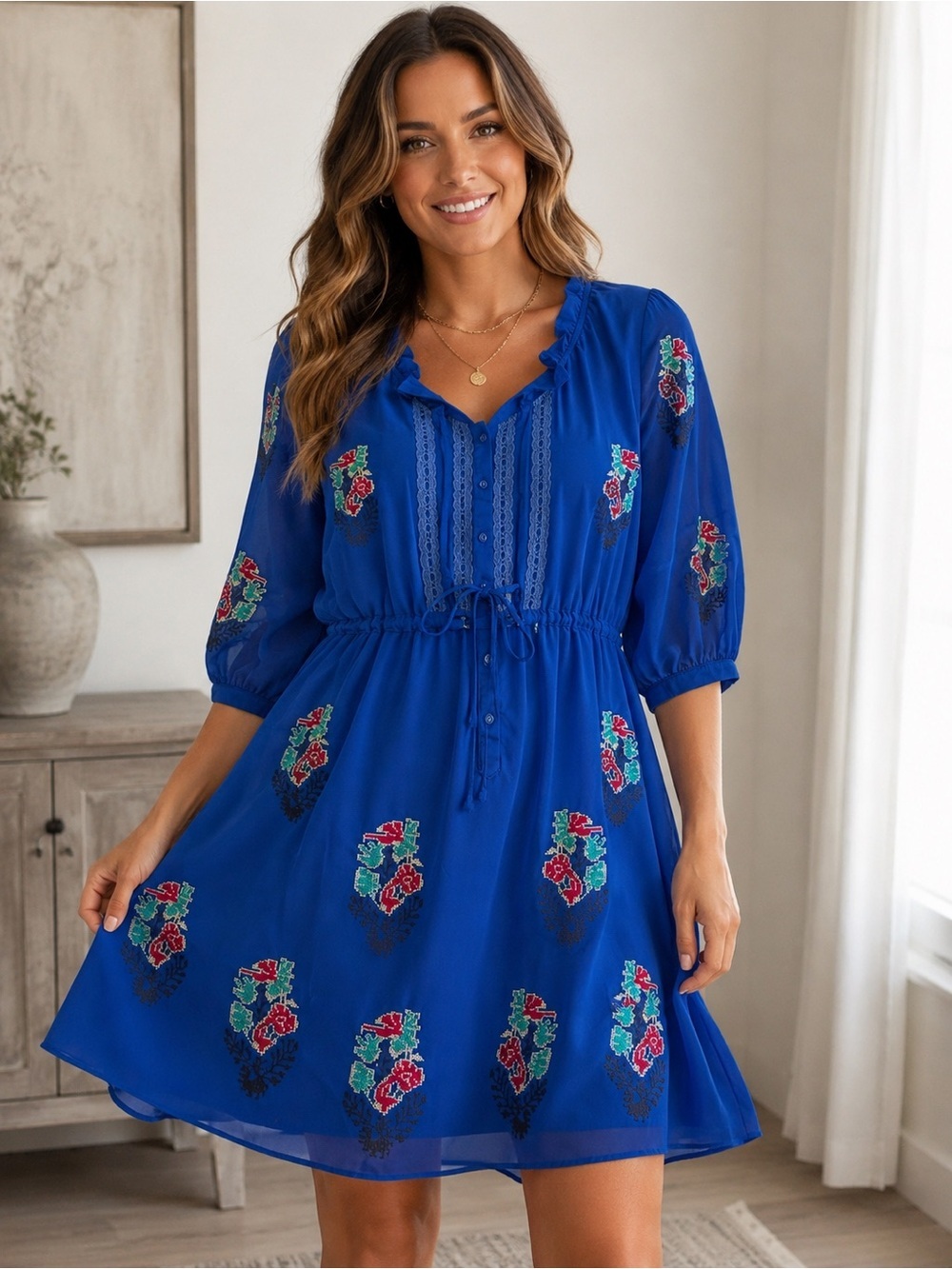 Anthropologie Meadow Rue Sheer Embroidered Dress - Womenโs M